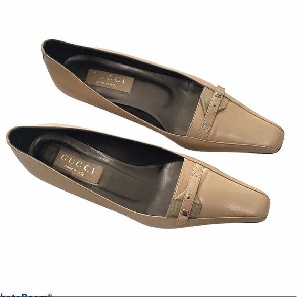 Gucci Beige Stilettos Italy Made Heel Leather Pumps Size 37C - Picture 4 of 11